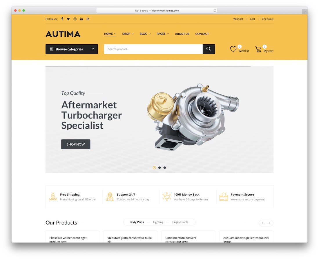 autima automotive wordpress theme