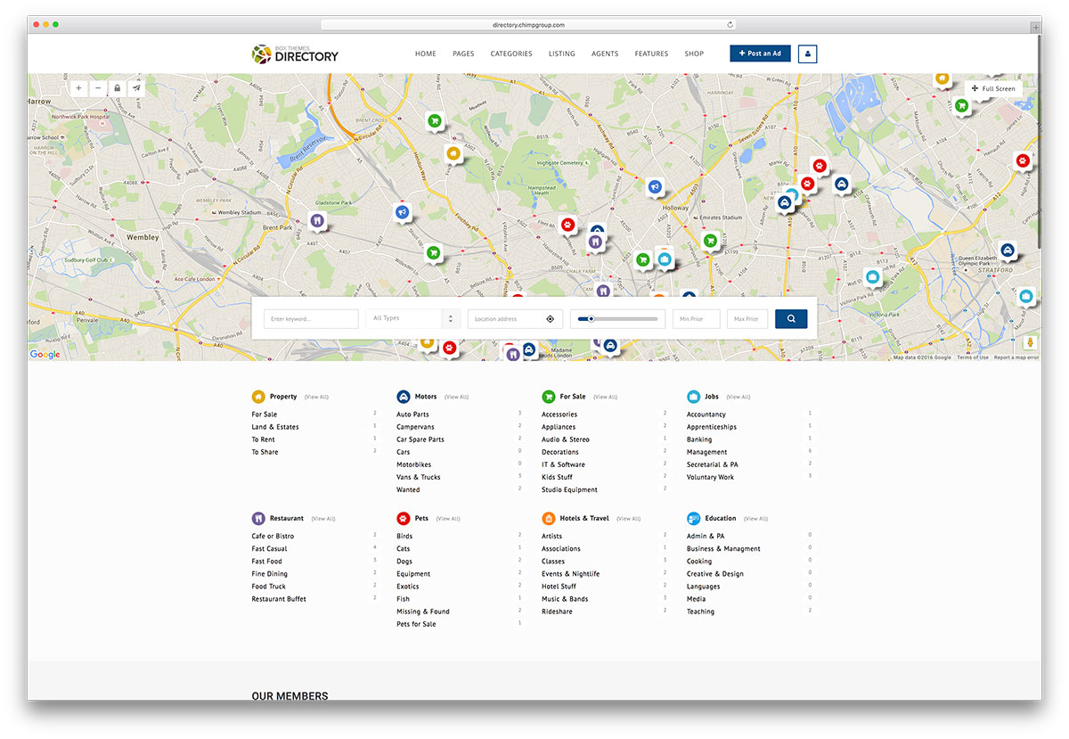 oldschool directory website template for WordPress