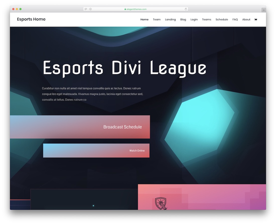 divi esports website template design