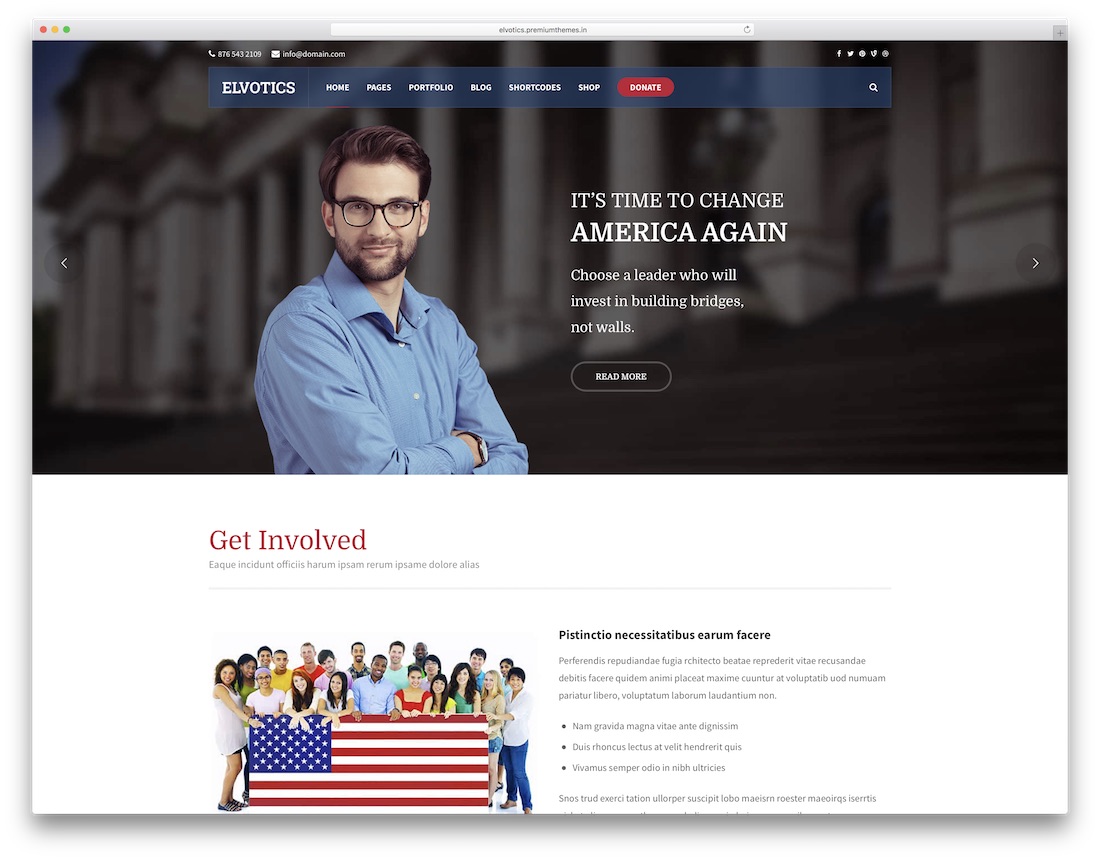 elvotics political wordpress theme for politicians