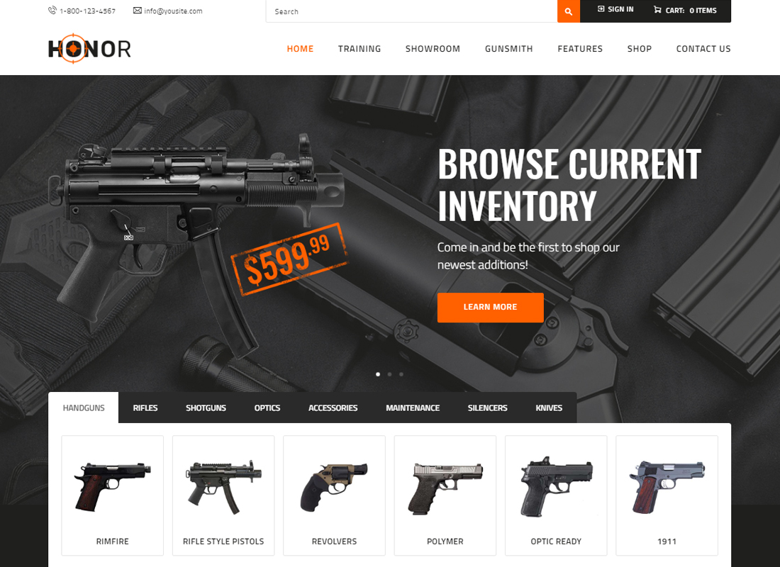 Honor | Shooting Club & Weapon Store WordPress Theme