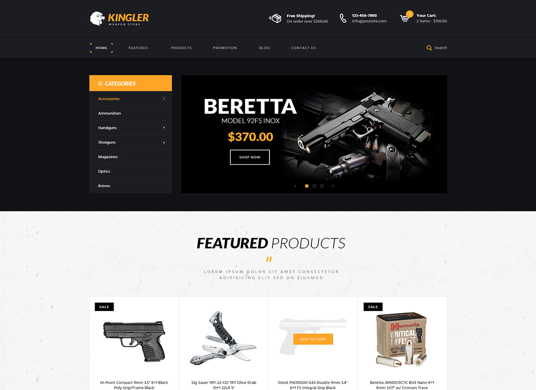 Kingler | Weapon Store & Gun Training WordPress Theme
