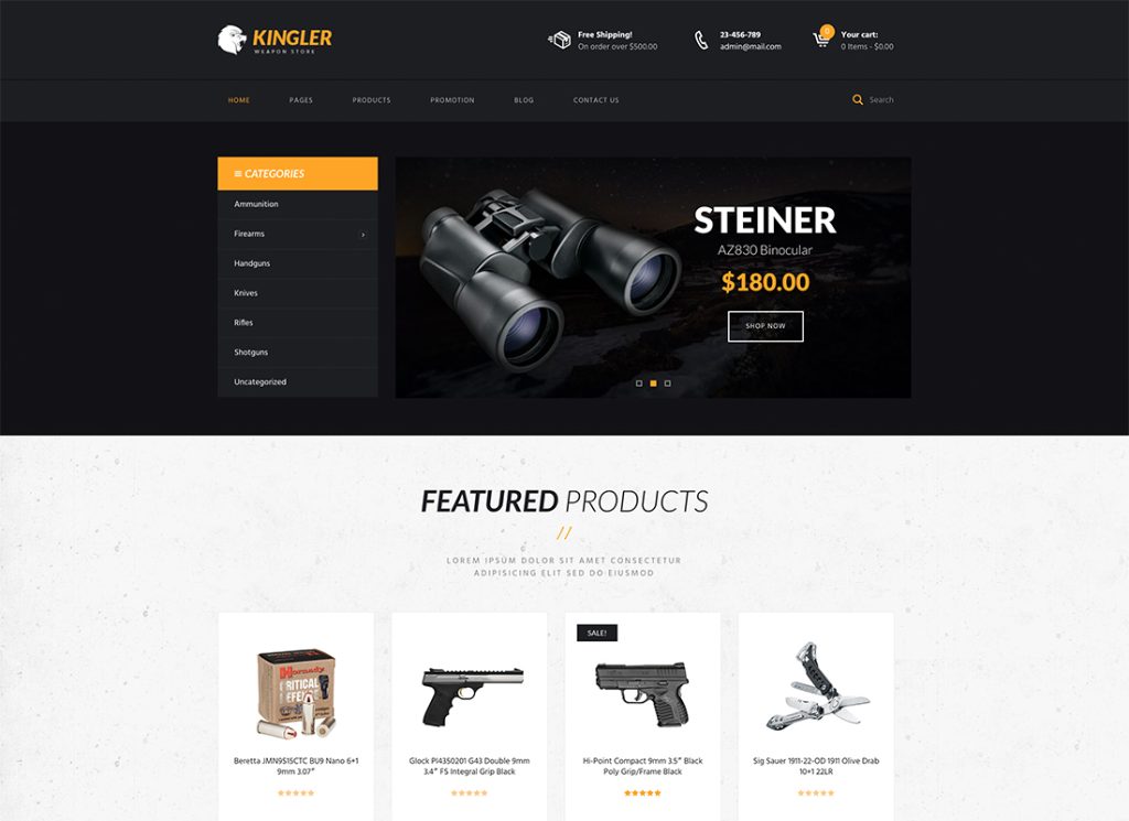 Kingler - Weapon Store & Gun Training WordPress Theme