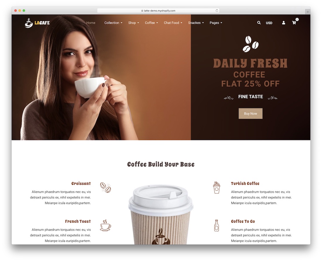 la cafe shopify restaurant theme