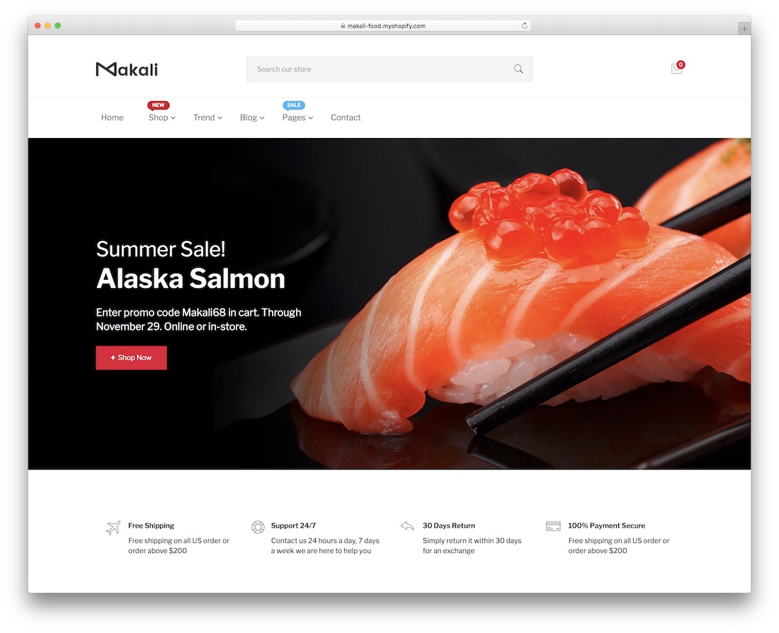 makali shopify restaurant theme