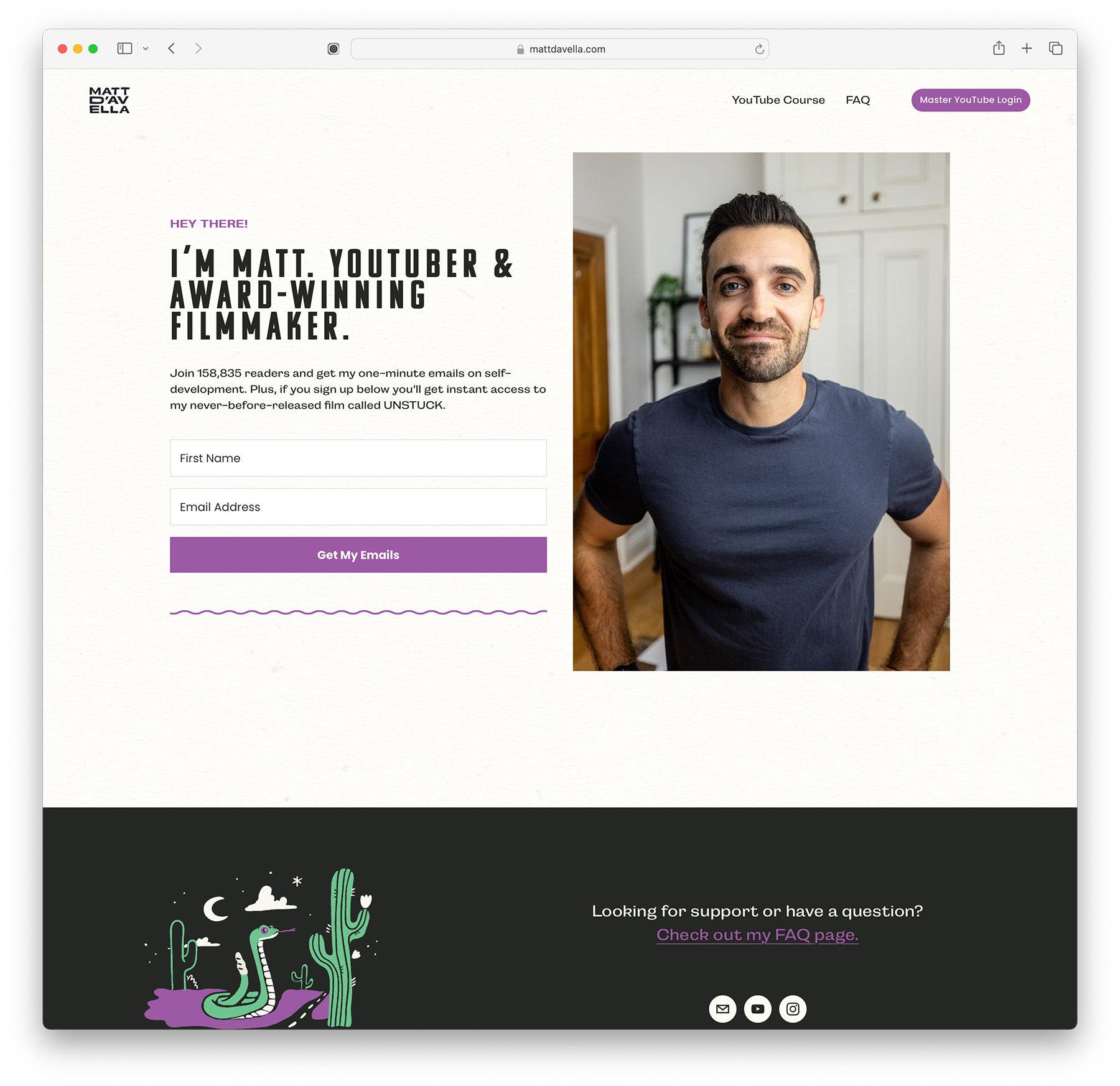 matt davella - youtuber and filmmaker minimal website example