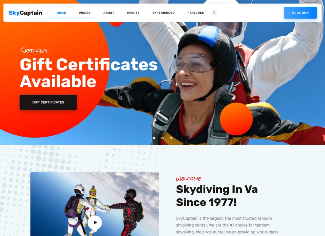 SkyCaptain | Skydiving & Extreme Flying Sports WordPress Theme