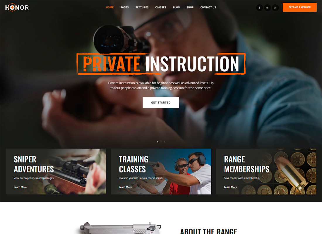 Honor | Multi-Purpose Shooting Club & Weapon Store WordPress Theme + Elementor