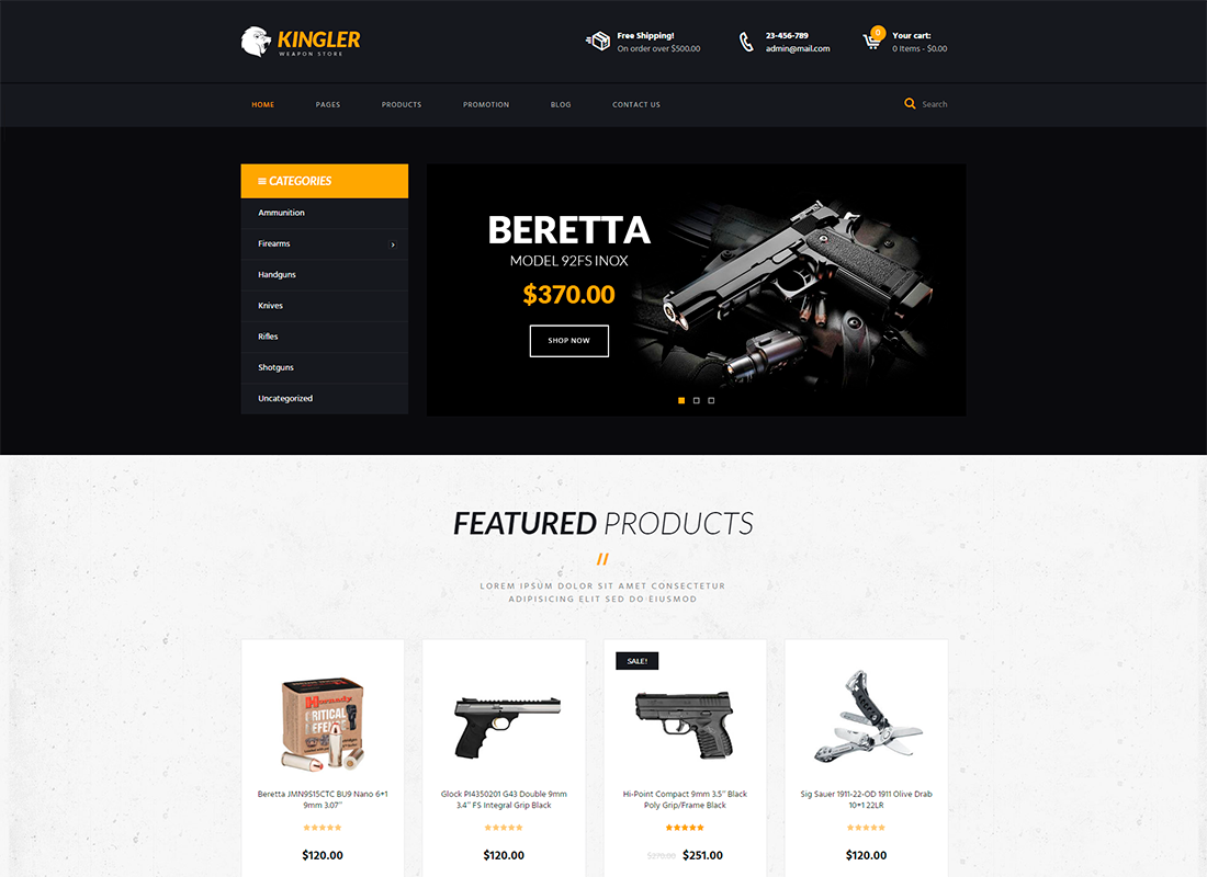 Kingler | Weapon Store & Gun Training WordPress Theme